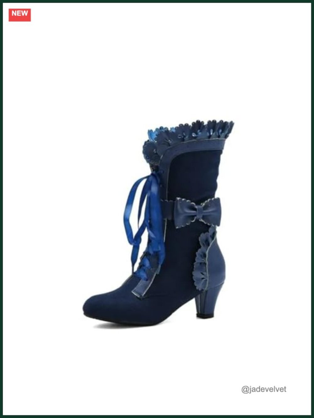 Victorian Mid-Calf Boots Chunky Heels Lace Up Bow Cosplay Gothic Lolita